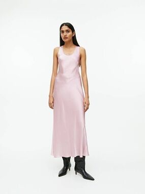 ARKET Scoop Neck Silk Slip Dress in Pale Pink